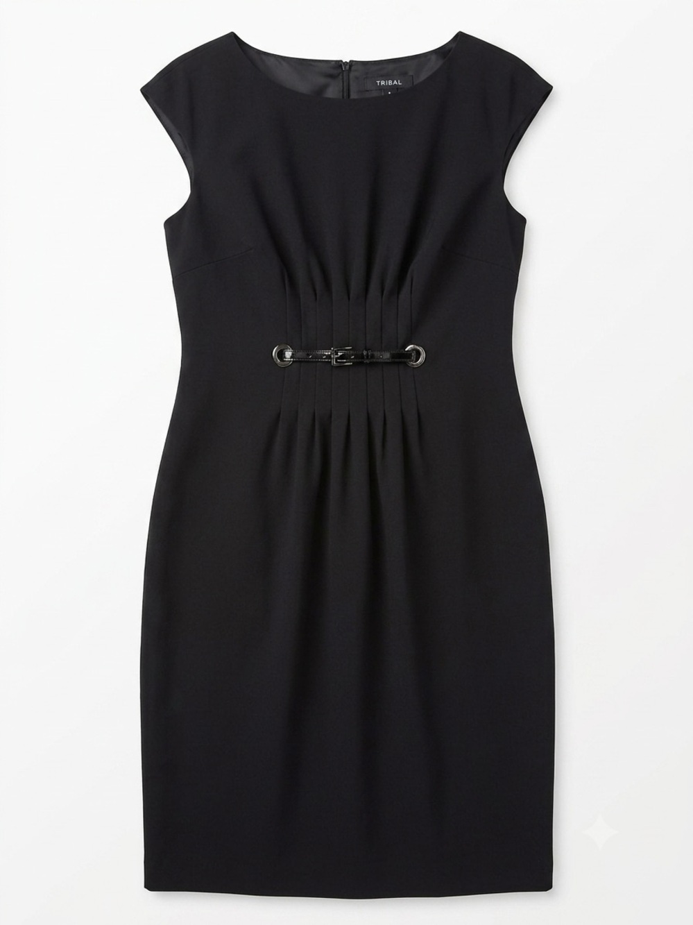 TRIBAL Classic Black Sleeveless Sheath Dress with Waist Tie BNWT